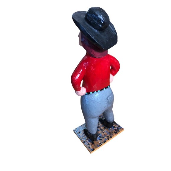 Folk Art Hand Carved Wooden Cowgirl Woman Figurine Western Black Hat Handmade - Picture 7 of 14